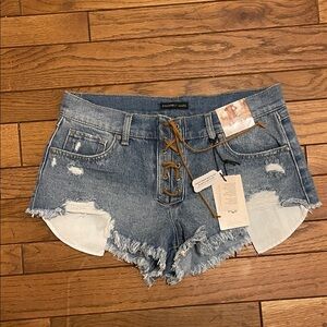 Sincerely Jules Suede Strap Distressed Mini Shorts Size 29